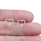 Star Heart Stud Earrings 11.5mm Cluster Cubic Zirconia 925 Sterling Silver Wholesale