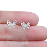 Minimalist 10.7mm Butterfly Stud Earrings Cubic Zirconia 925 Sterling Silver Wholesale