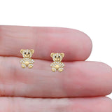 Teddy Bear Stud Earrings 11mm Cubic Zirconia 925 Sterling Silver