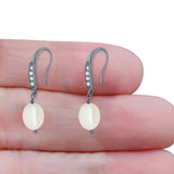 Drop Dangle 32mm Oval Pearl Fishhook Earring Cubic Zirconia 925 Sterling Silver