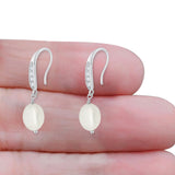 Drop Dangle 32mm Oval Pearl Fishhook Earring Cubic Zirconia 925 Sterling Silver Wholesale