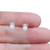 Round 9.7mm Lab Created White Opal Owl Stud Earring 925 Sterling Silver Wholesale