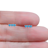 Three Stone Triangular Lab Created Blue Opal Stud Earring 925 Sterling Silver Wholesale