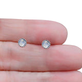 Round Moonstone Stud Earring Oxidized 925 Sterling Silver Wholesale