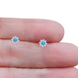 Flower Stud Earring Lab Created Blue Opal & Cubic Zirconia 925 Sterling Silver Wholesale