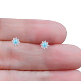 Flower Stud Earring Larimar & Cubic Zirconia 925 Sterling Silver Wholesale