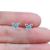 Butterfly Stud Earring Lab Created Blue Opal Push Back 925 Sterling Silver Wholesale