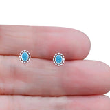 Oval Lab Created Blue Opal Beaded Bali Stud Earring Oxidized 925 Sterling Silver Wholesale