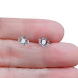 Cactus Stud Earring 8mm Oxidized Lab Created White Opal 925 Sterling Silver Wholesale