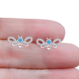 Bee Butterfly Stud Earring Lab Created Blue Opal Push Back 925 Sterling Silver Wholesale