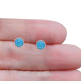 Half Ball Round Stud Earring Lab Created Blue Opal 925 Sterling Silver Wholesale