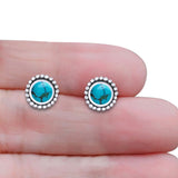 Round Turquoise Beaded Oxidized Stud Earring 925 Sterling Silver Wholesale