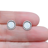 Round Lab Created White Opal Beaded Oxidized Stud Earring 925 Sterling Silver Wholesale