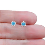 Flower 7.5mm Round Lab Created Blue Opal Floral Stud Earring Oxidized 925 Sterling Silver Wholesale