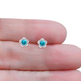 Flower 7.5mm Round Turquoise Floral Stud Earring Oxidized 925 Sterling Silver Wholesale