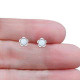 Flower 7.5mm Round Lab Created White Opal Floral Stud Earring Oxidized 925 Sterling Silver Wholesale