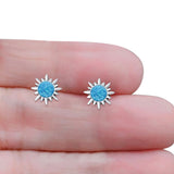 Sunflower 11mm Round Lab Created Blue Opal Stud Earring Star Oxidized 925 Sterling Silver Wholesale