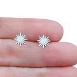 Sunflower 11mm Round Lab Created White Opal Stud Earring Star Oxidized 925 Sterling Silver Wholesale