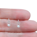 Round Lab Created White Opal Celtic Knot Heart Fishhook Earring 925 Sterling Silver