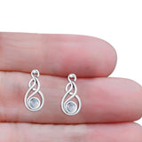 Round Twisted Loop Drop Fishhook Earring Oxidized Moonstone 925 Sterling Silver