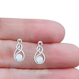 Round Twisted Loop Drop Fishhook Earring Oxidized Lab Created White Opal 925 Sterling Silver