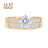 Two Piece Round Solitaire Eternity Gold Ring