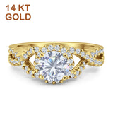 14K Yellow Gold Halo Split Shank Twisted Ring Round Cubic Zirconia Wholesale