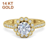 14K Yellow Gold Round Cubic Zirconia Flower Ring Wholesale