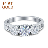 Three Stone Round CZ Gold Ring