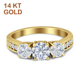 Three Stone Round CZ Gold Ring