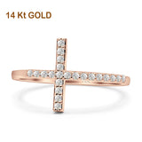 14K Rose Gold Round Sideways Eternity Simulated CZ Wedding Engagement Cross Ring Size-7