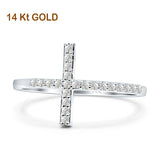 14K White Gold Round Sideways Eternity Simulated CZ Wedding Engagement Cross Ring Size-7