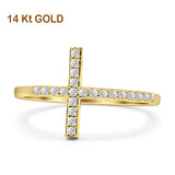 14K Yellow Gold Round Sideways Eternity Simulated CZ Wedding Engagement Cross Ring Size-7