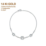 14K White Gold 7" Link Chain Three Emerald Cut Round & Baguette Diamond Wholesale