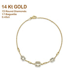 14K Yellow Gold 7" Link Chain Three Emerald Cut Round & Baguette Diamond Wholesale