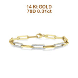 14K Yellow Gold 7" Link Chain Paperclip Bracelet Round Natural Diamond Wholesale