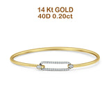 14K Yellow Gold 7Inches Open 5.8mm Rectangle Bangle Bracelet Round Natural Diamond Wholesale