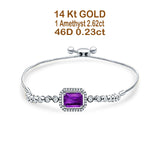 14K White Gold Emerald Cut Amethyst Adjustable Bolo Chain Bracelet Natural Diamond Wholesale