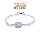 14K White Gold Emerald Cut Aquamarine Adjustable Bolo Chain Bracelet Natural Diamond Wholesale