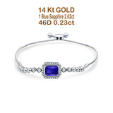 14K White Gold Emerald Cut Blue Sapphire Adjustable Bolo Chain Bracelet Natural Diamond Wholesale