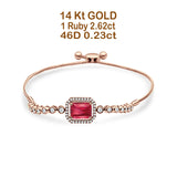 14K Rose Gold Emerald Cut Ruby Adjustable Bolo Chain Bracelet Natural Diamond Wholesale