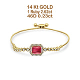 14K Yellow Gold Emerald Cut Ruby Adjustable Bolo Chain Bracelet Natural Diamond Wholesale