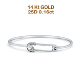 14K White Gold 7 Inch Safety Pin Bangle Bracelet 2.02mm Round Natural Diamond Wholesale