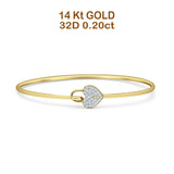 14K Yellow Gold 2.09mm Heart Lock Bangle Bracelet Round Natural Diamond Wholesale