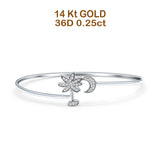 14K White Gold 7" Palm Tree & Moon Bangle Round Natural Diamond Bracelet Wholesale