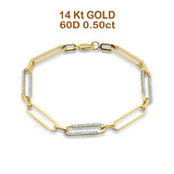 14K Yellow Gold Paperclip Link Chain Bracelet Natural Round Diamond Wholesale