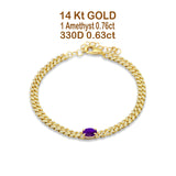 14K Yellow Gold Oval Amethyst Cluster Natural Diamond Cuban Link Chain Bracelet Wholesale