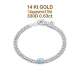 14K White Gold Oval Aquamarine Cluster Natural Diamond Cuban Link Chain Bracelet Wholesale