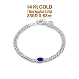 14K White Gold Oval Blue Sapphire Cluster Natural Diamond Cuban Link Chain Bracelet Wholesale