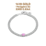 14K White Gold Oval Pink Sapphire Cluster Natural Diamond Cuban Link Chain Bracelet Wholesale